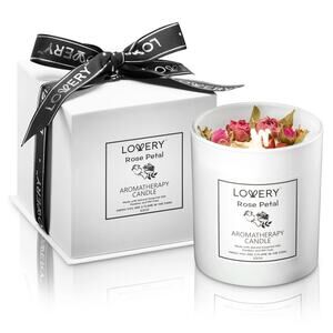 NEW Lovery Gifts Rose Scented Candle with Dried Flowers - 9oz Soy Wax